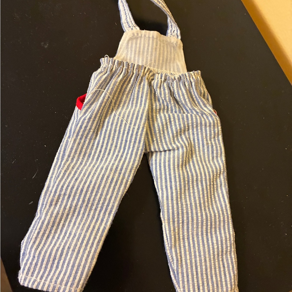 Vintage Shirley Temple Doll Striped Blue & White Overalls with Red Trim - Picture 2 of 2